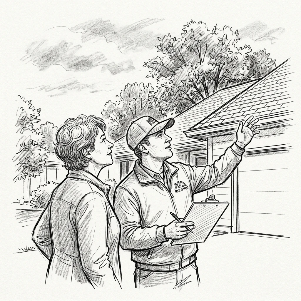 Kansas City homeowner reviewing a roof scope with a local roofing contractor