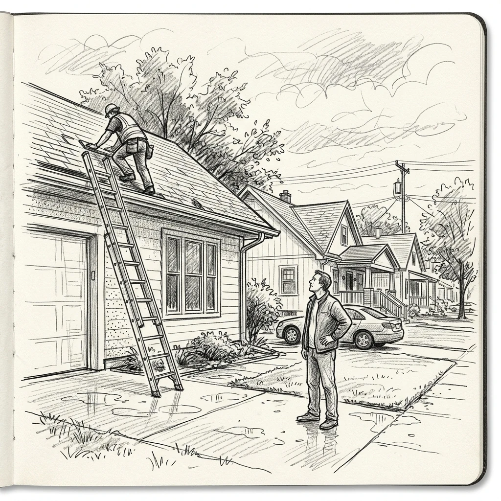 Kansas City roofer inspecting a residential roof after hail