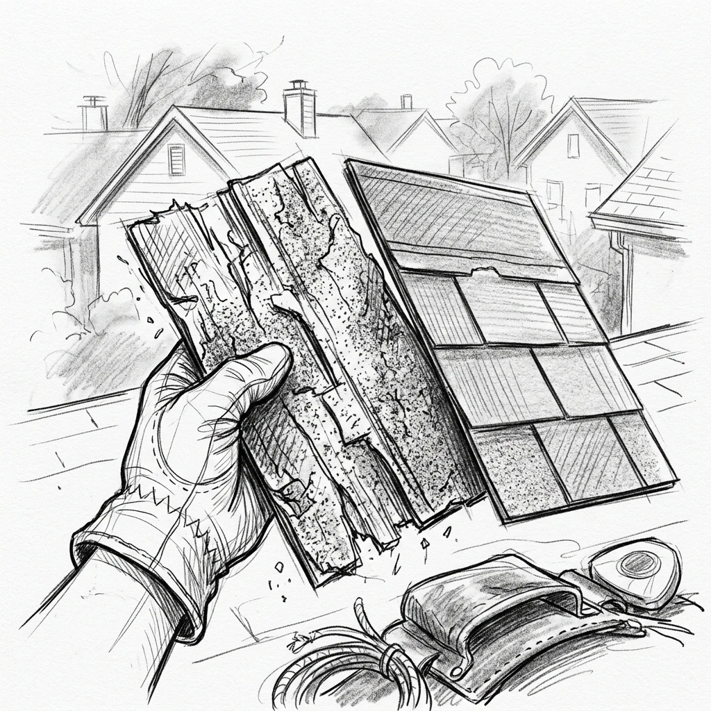 Damaged shingle comparison after a Kansas City hail storm