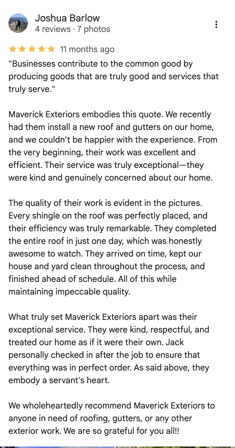 Google review from Joshua Barlow — 5 stars