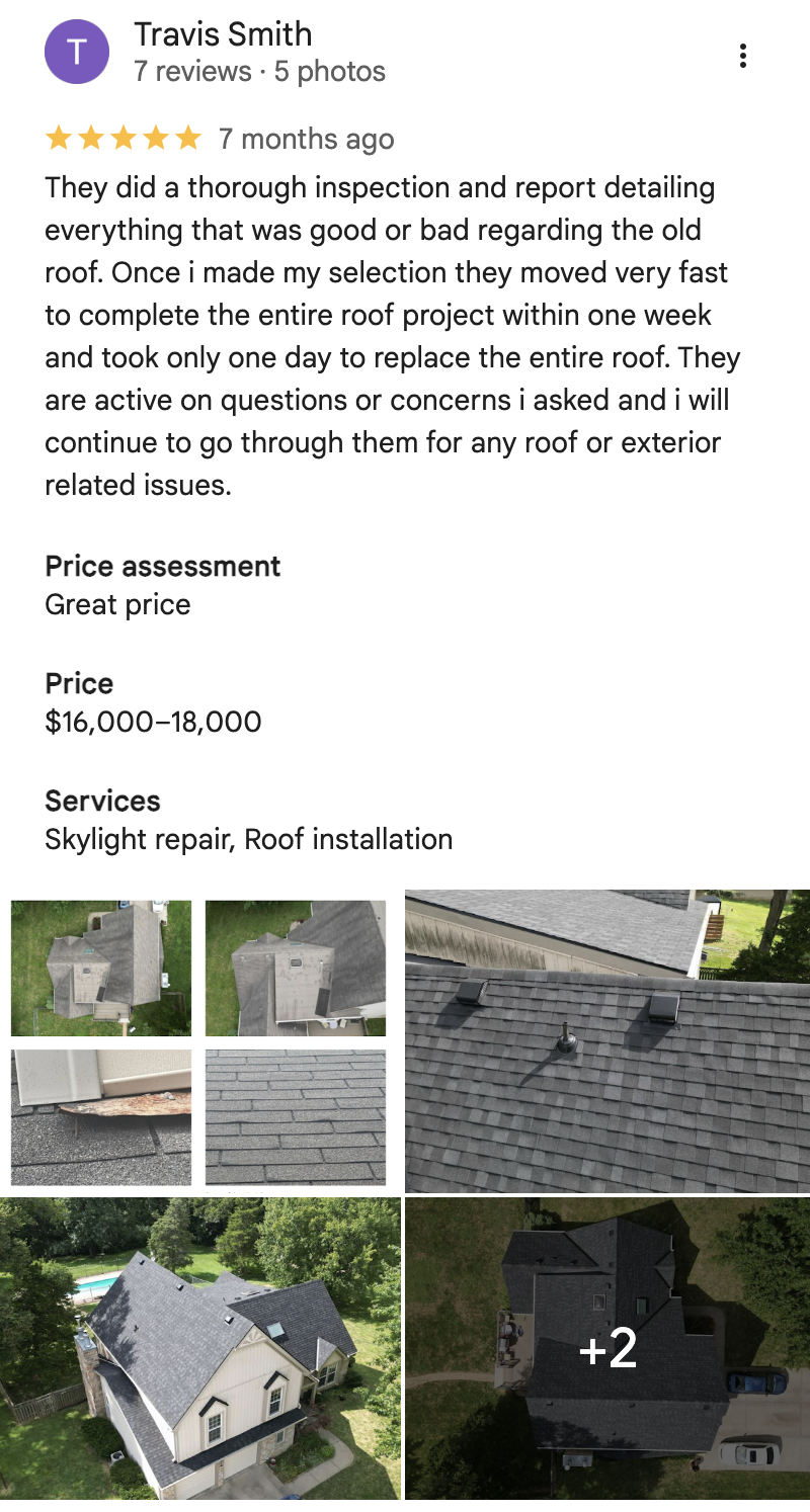 Google review from Travis Smith — 5 stars, with project photos