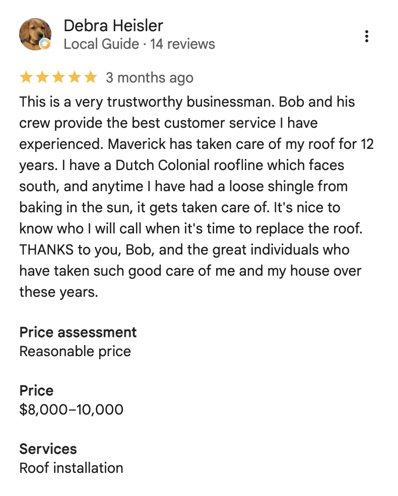 Google review from Debra Heisler — 5 stars