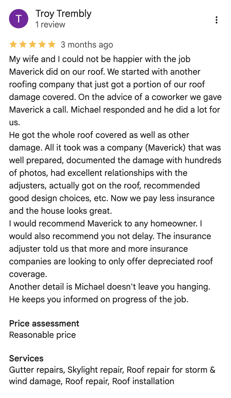 Google review from Troy Trembly — 5 stars