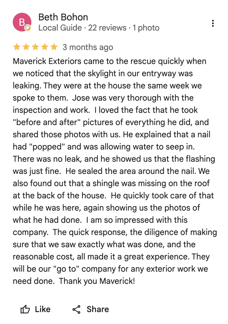 Google review from Beth Bohon — 5 stars